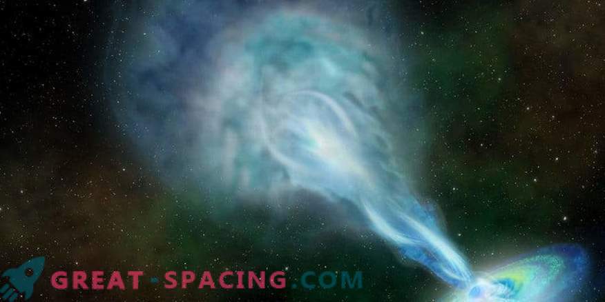 Quasar cu raze de plasmă luminează universul tânăr