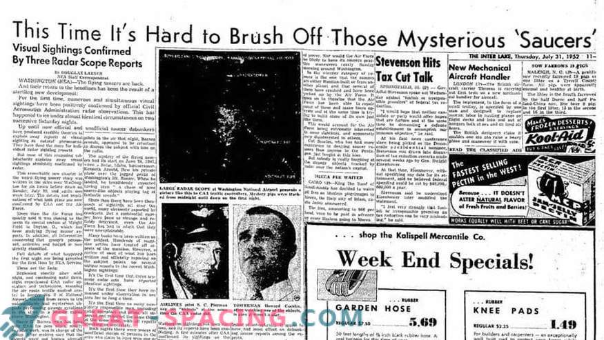 Așa cum sa descris în 1952 obiecte neidentificate deasupra Washingtonului. Articole de ziar
